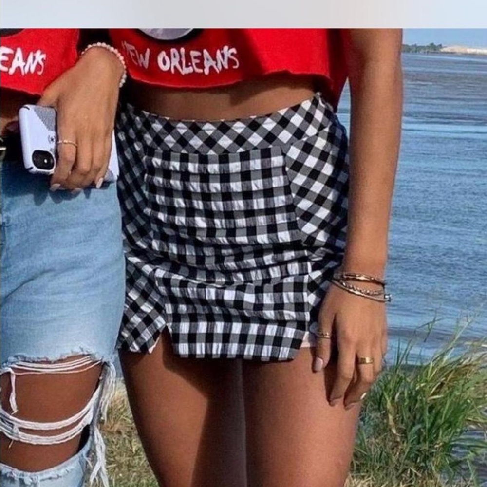 Topshop Black and White Checkered Skirt